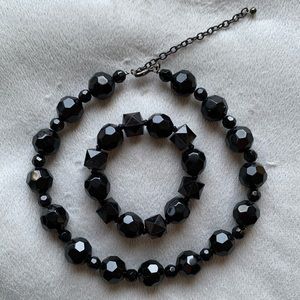 Black Statement Necklace with Bracelet